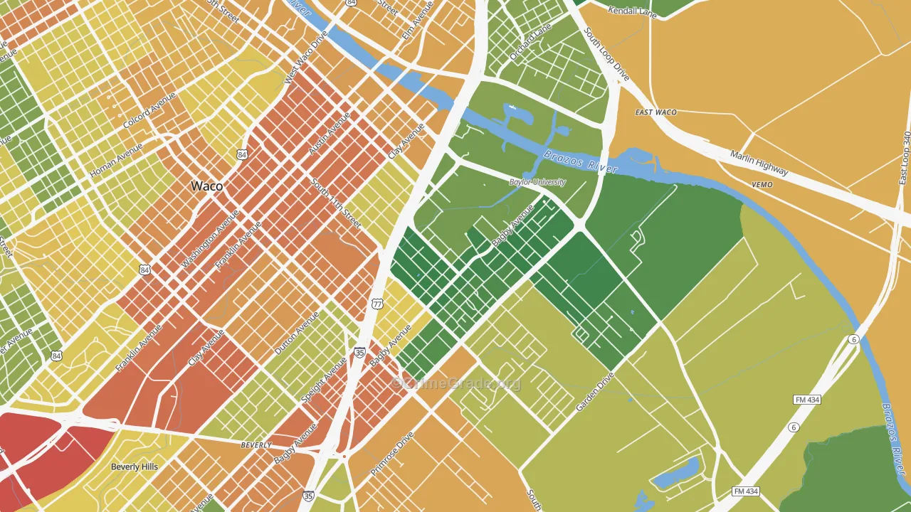 Baylor, Waco, TX Map of Drug-Related Crime Rates