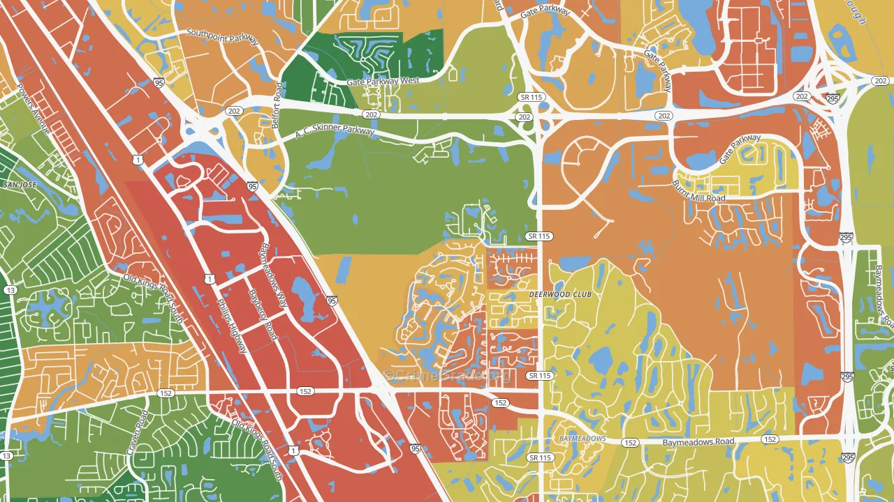 Baymeadows, Jacksonville, FL Map of Drug-Related Crime Rates
