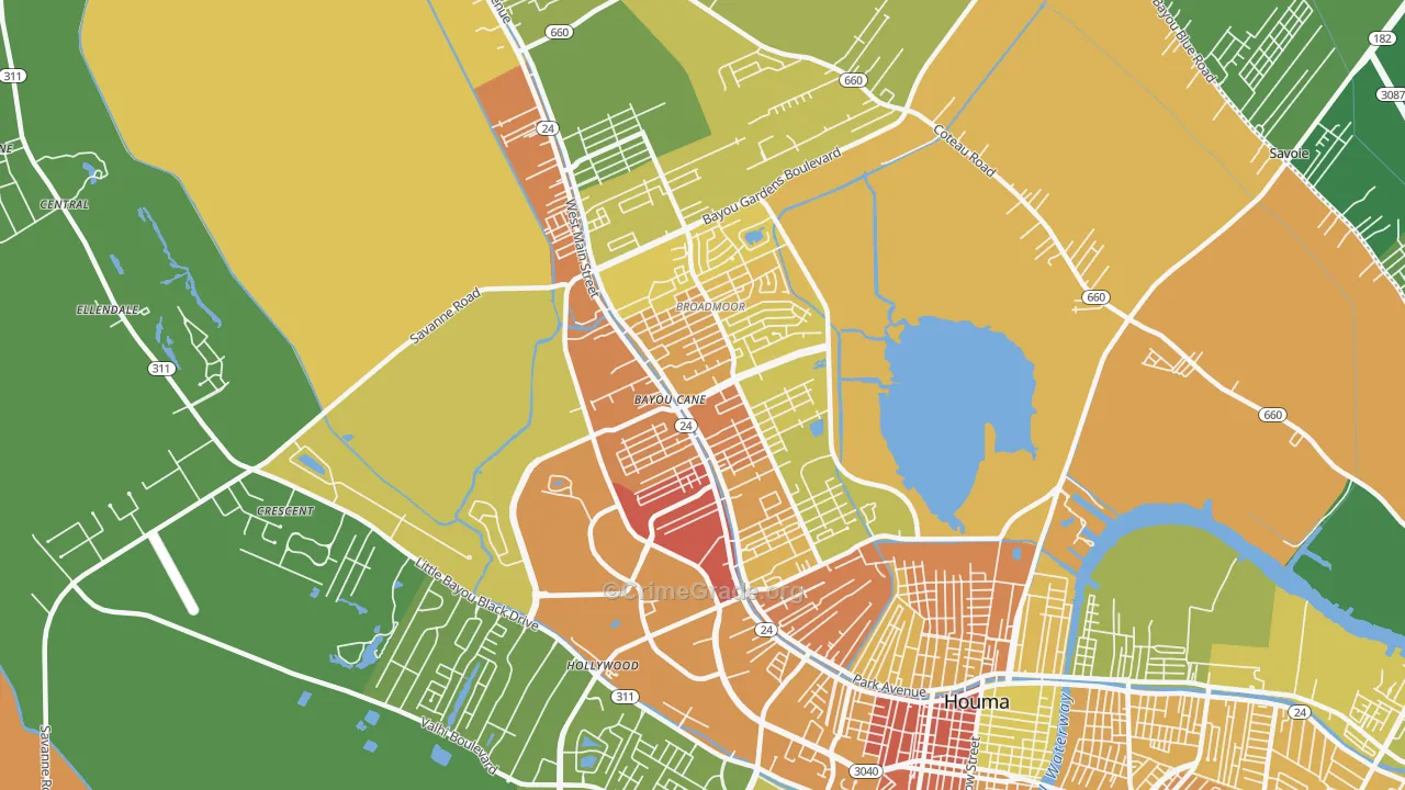 Bayou Cane, LA Map of Drug-Related Crime Rates