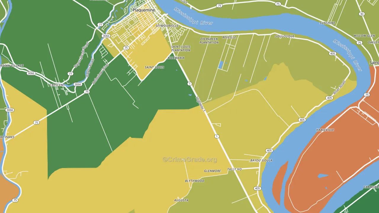 Bayou Goula, LA Map of Drug-Related Crime Rates