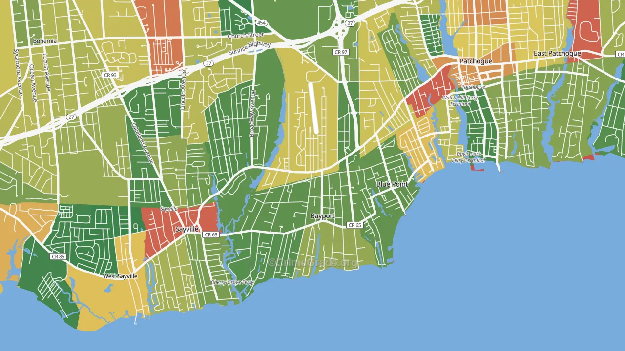 Bayport, NY Map of Drug-Related Crime Rates