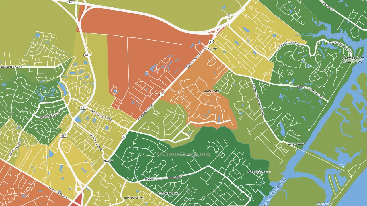 Bayshore, Wilmington, NC Map of Drug-Related Crime Rates