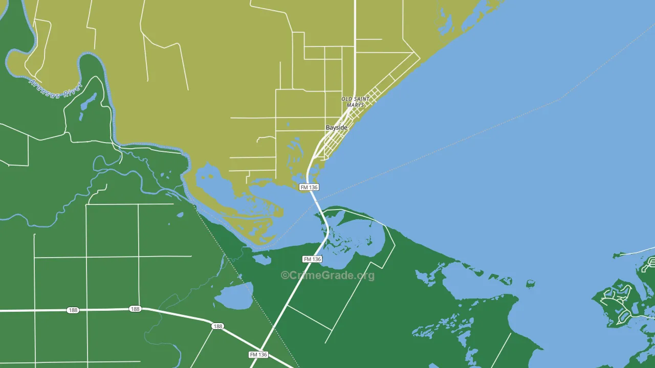 Bayside, TX Map of Drug-Related Crime Rates