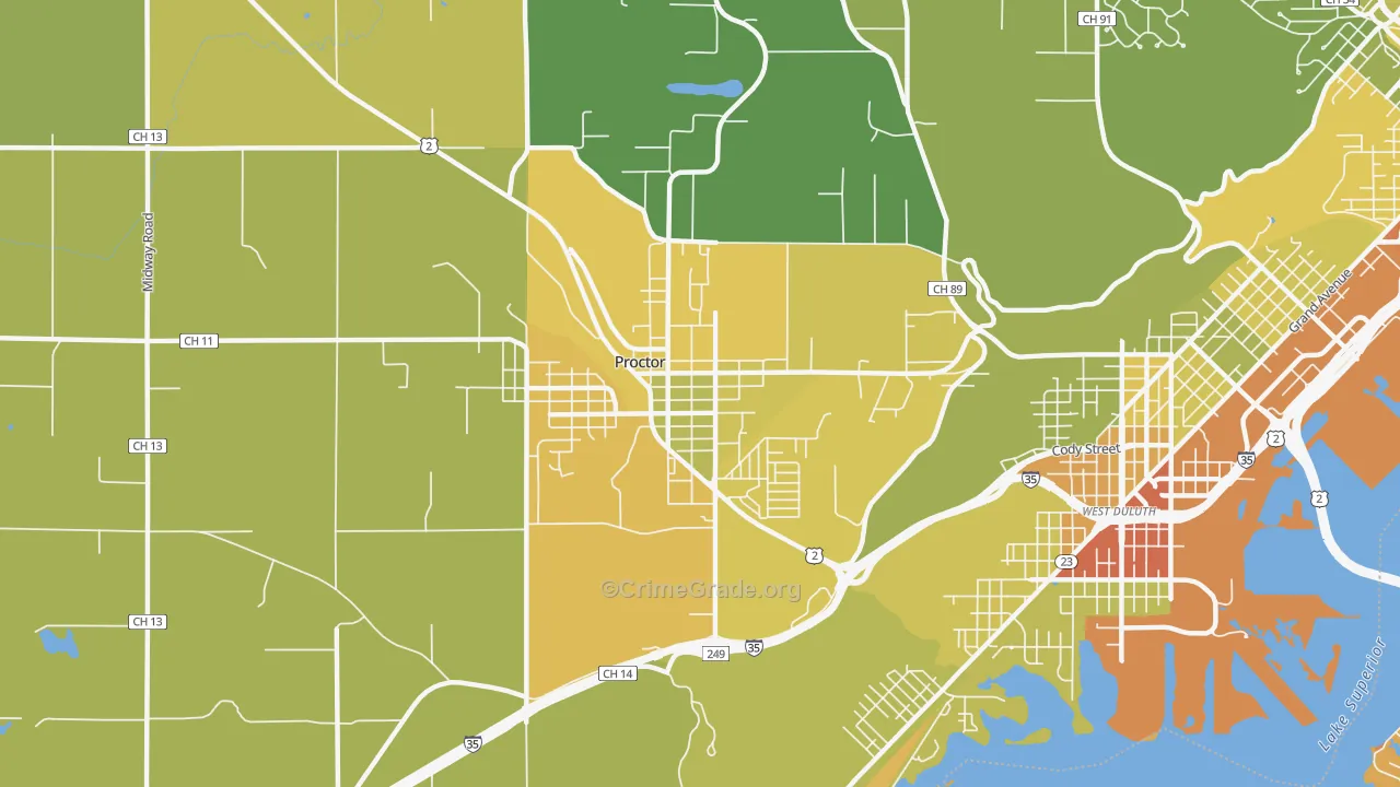 Bayview Heights, Proctor, MN Map of Drug-Related Crime Rates