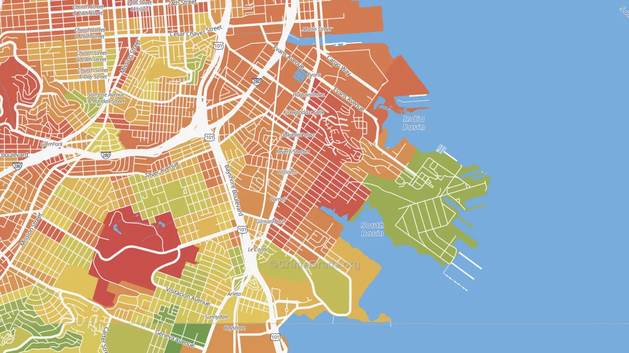 Bayview, San Francisco, CA Map of Drug-Related Crime Rates