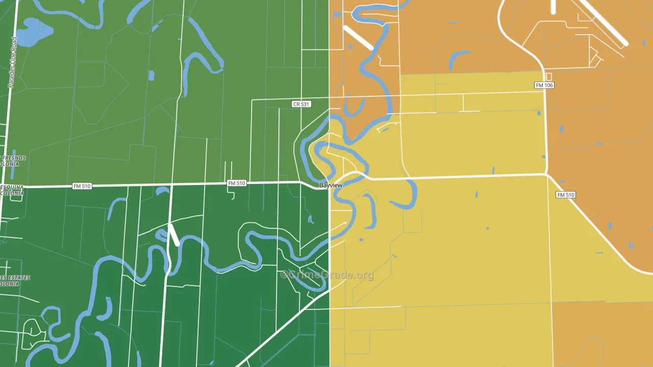 Bayview, TX Map of Drug-Related Crime Rates