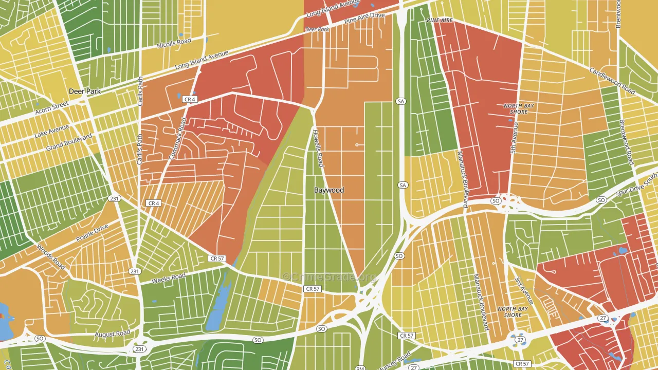 Baywood, NY Map of Drug-Related Crime Rates