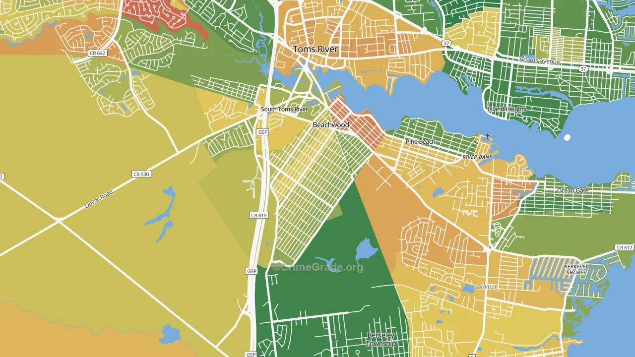 Beachwood, NJ Map of Drug-Related Crime Rates