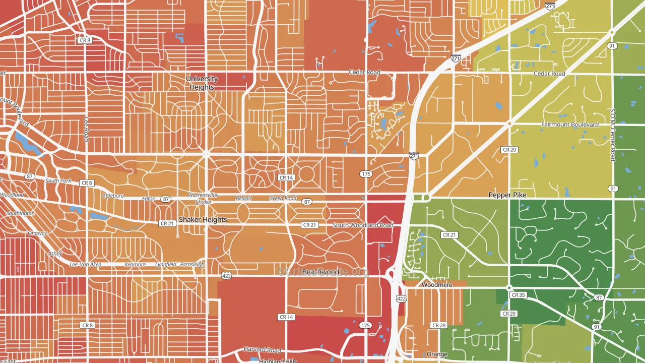 Beachwood, OH Map of Drug-Related Crime Rates