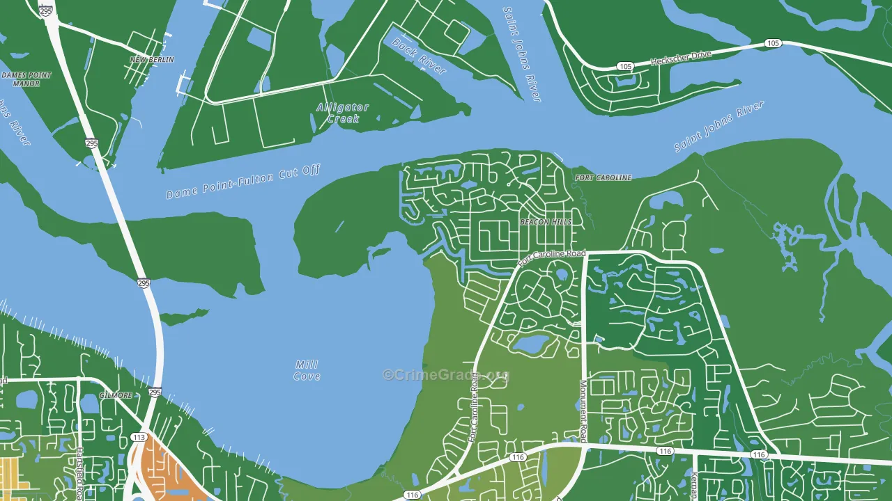 Beacon Hills and Harbour, Jacksonville, FL Map of Drug-Related Crime Rates