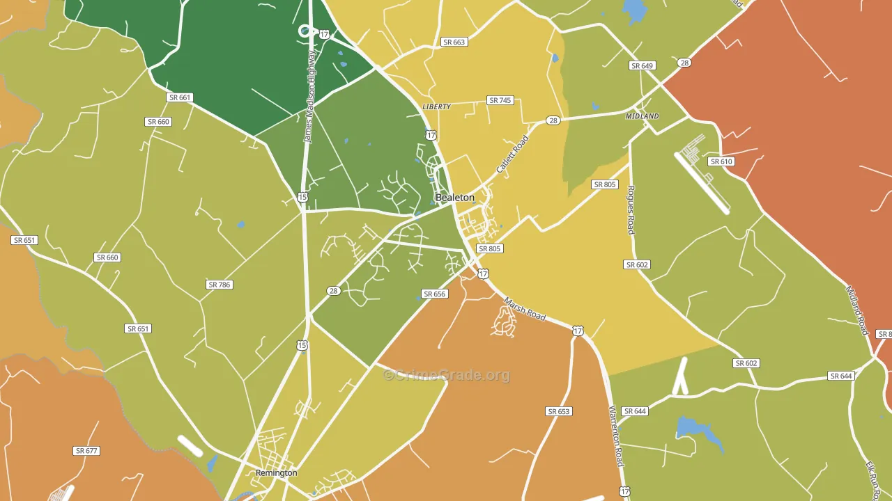Bealeton, VA Map of Drug-Related Crime Rates