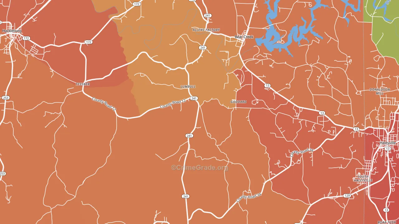 Bear Creek, AL Map of Drug-Related Crime Rates