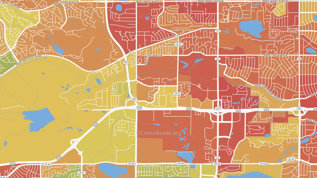 Bear Creek, Lakewood, CO Map of Drug-Related Crime Rates