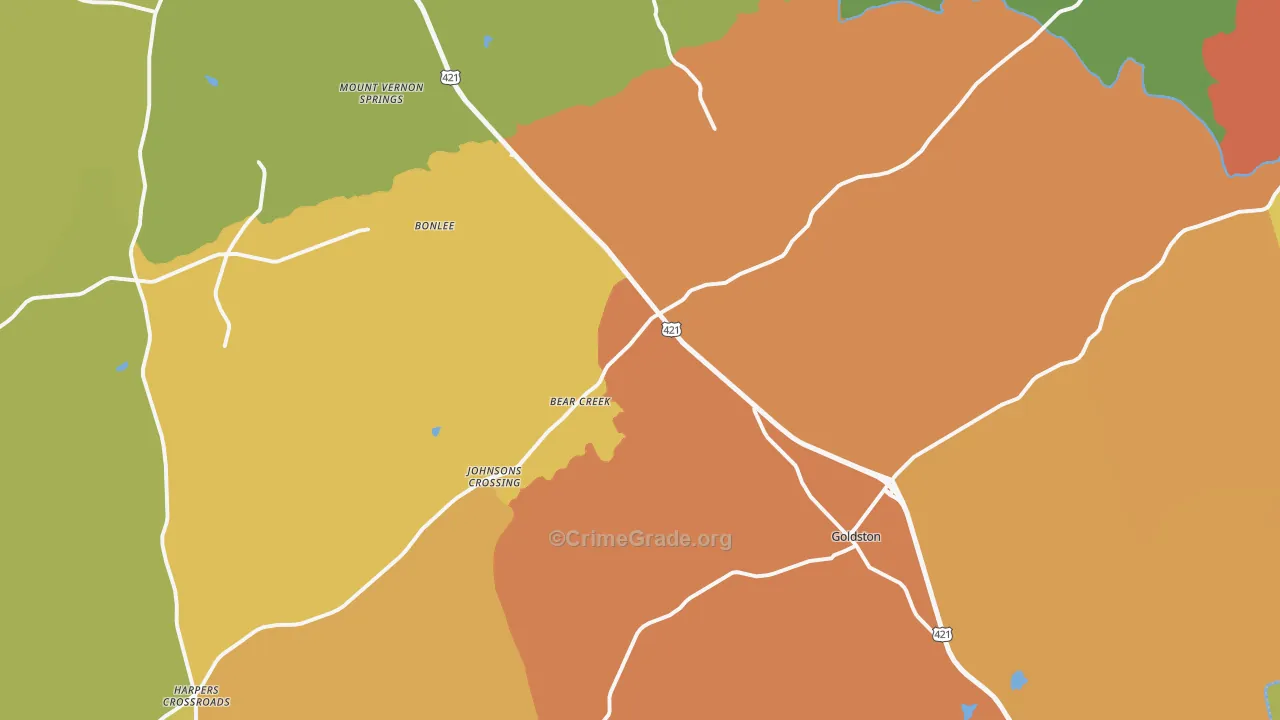 Bear Creek, NC Map of Drug-Related Crime Rates