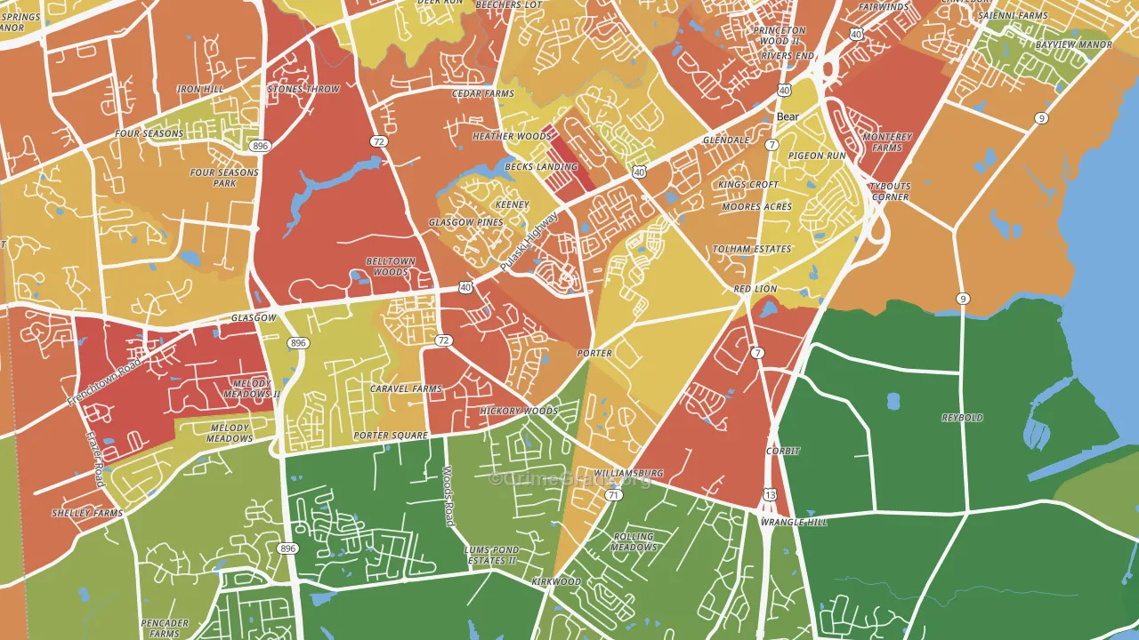 Bear, DE Map of Drug-Related Crime Rates