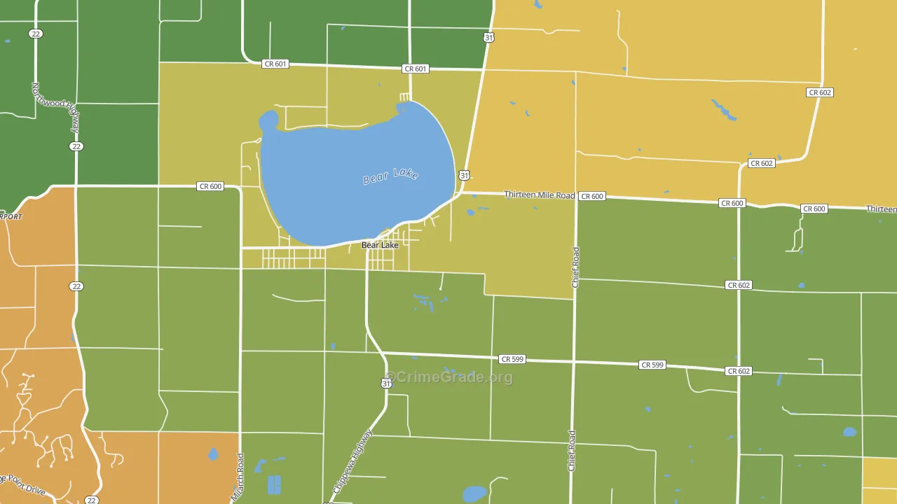 Bear Lake, MI Map of Drug-Related Crime Rates