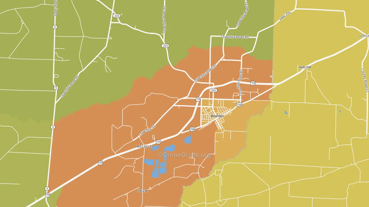 Bearden, AR Map of Drug-Related Crime Rates