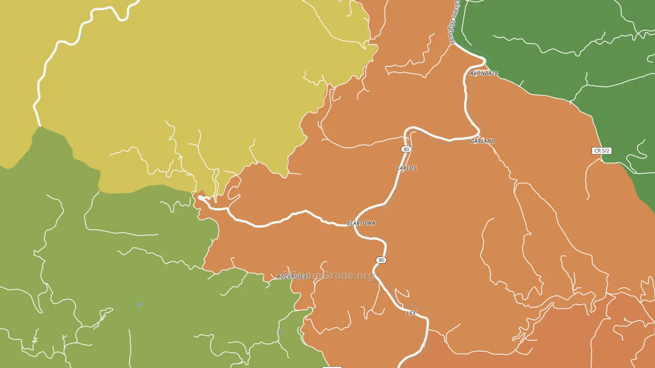 Beartown, WV Map of Drug-Related Crime Rates