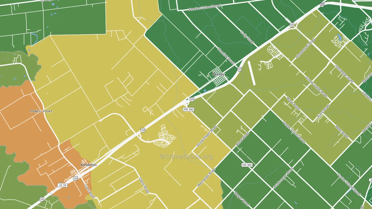 Beasley, TX Map of Drug-Related Crime Rates