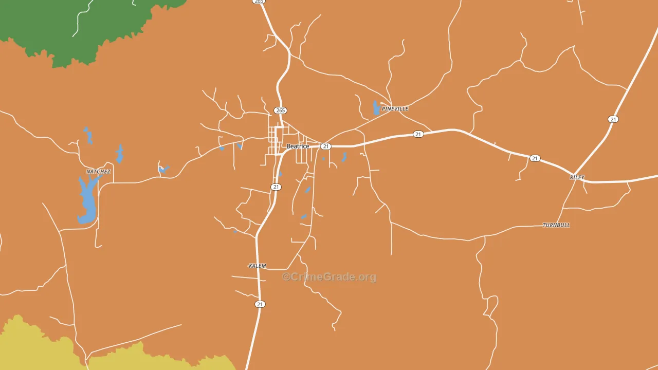 Beatrice, AL Map of Drug-Related Crime Rates
