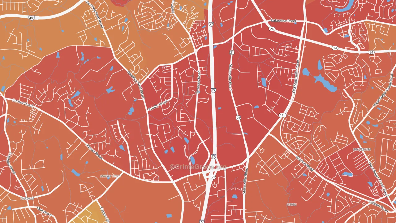 Beatties Ford-Trinity, Charlotte, NC Map of Drug-Related Crime Rates