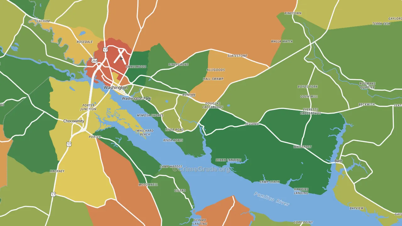 Beaufort County, NC Map of Drug-Related Crime Rates