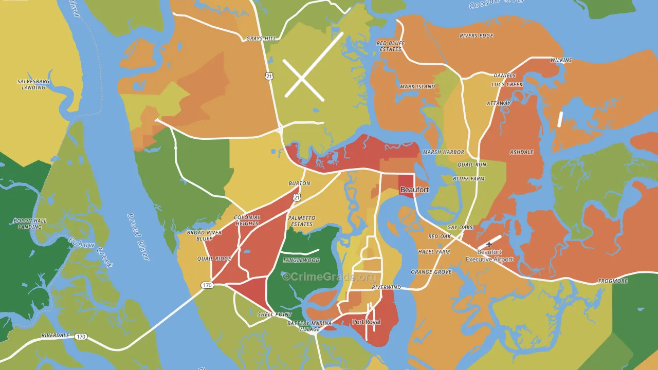 Beaufort, SC Map of Drug-Related Crime Rates