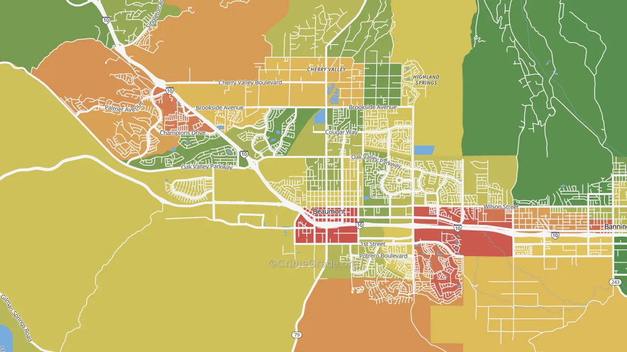 Beaumont, CA Map of Drug-Related Crime Rates
