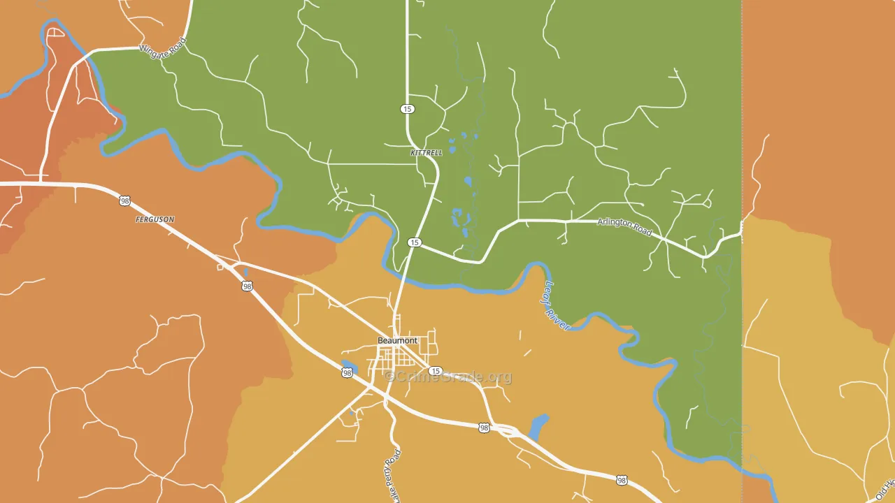 Beaumont, MS Map of Drug-Related Crime Rates