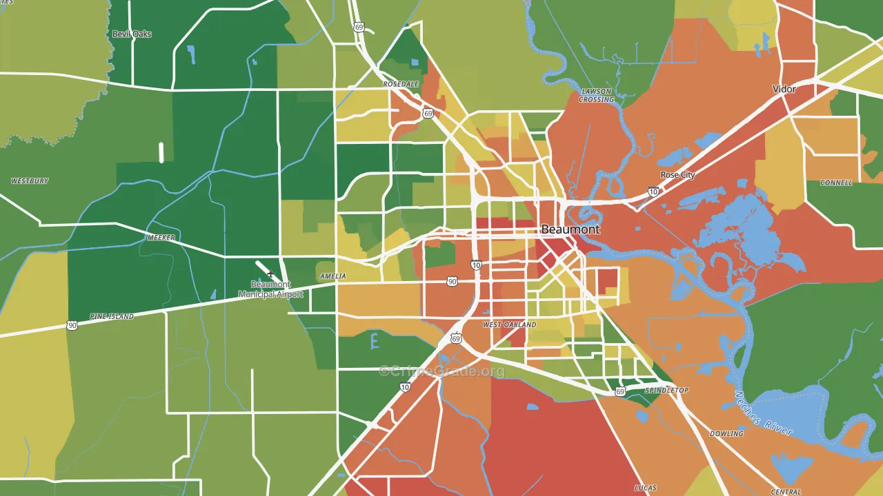 Beaumont, TX Map of Drug-Related Crime Rates