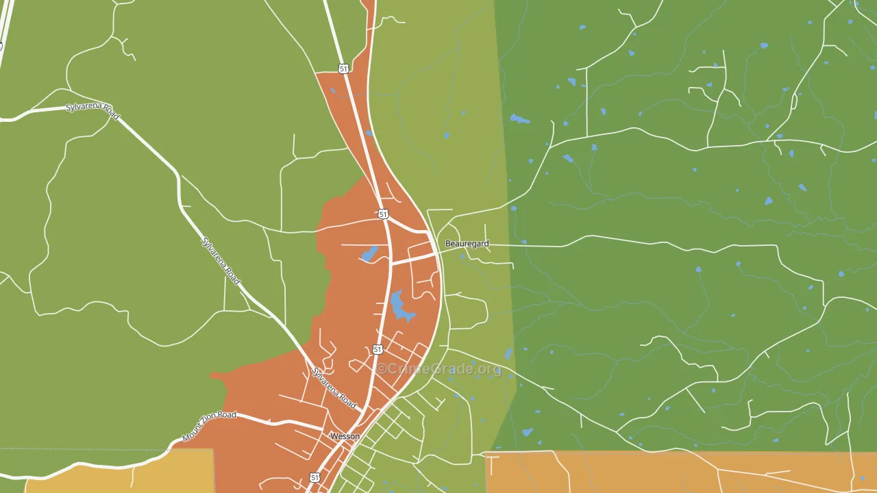 Beauregard, MS Map of Drug-Related Crime Rates