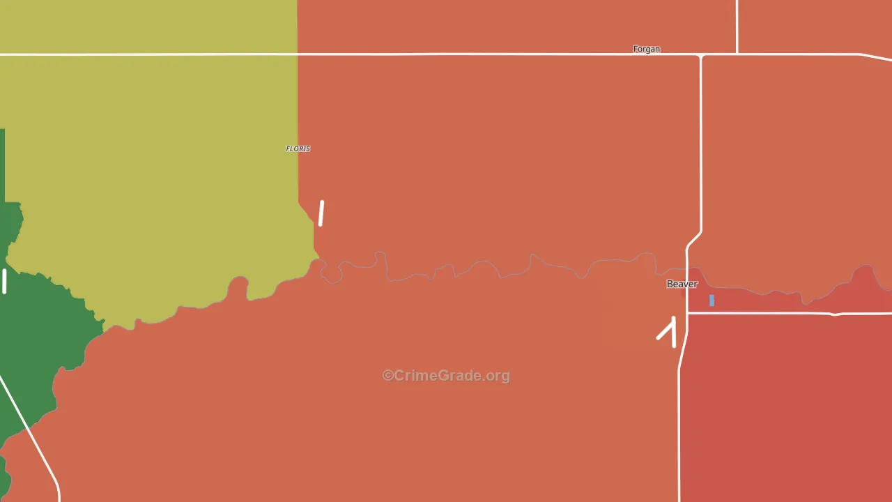 Beaver County, OK Map of Drug-Related Crime Rates