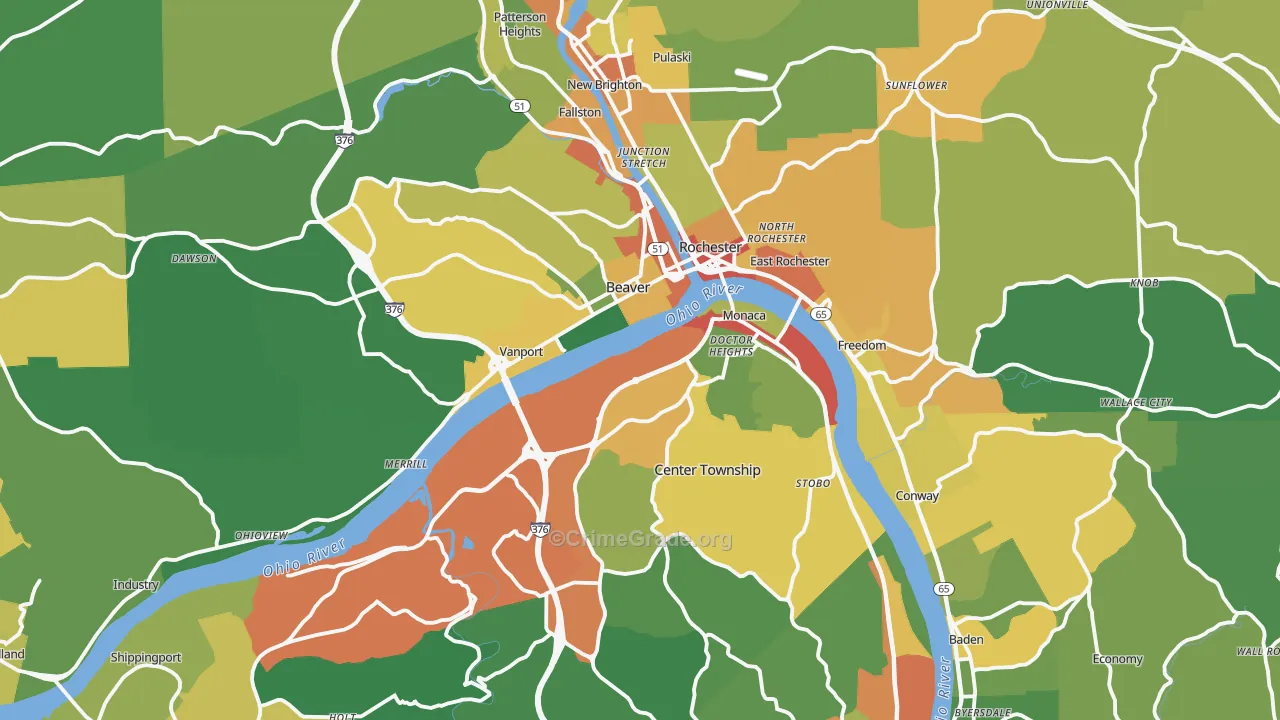 Beaver County, PA Map of Drug-Related Crime Rates