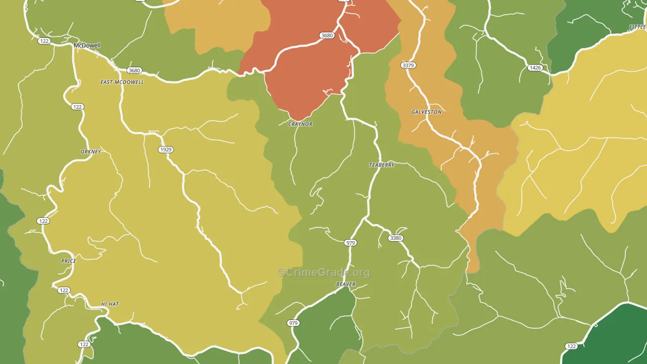 Beaver, KY Map of Drug-Related Crime Rates