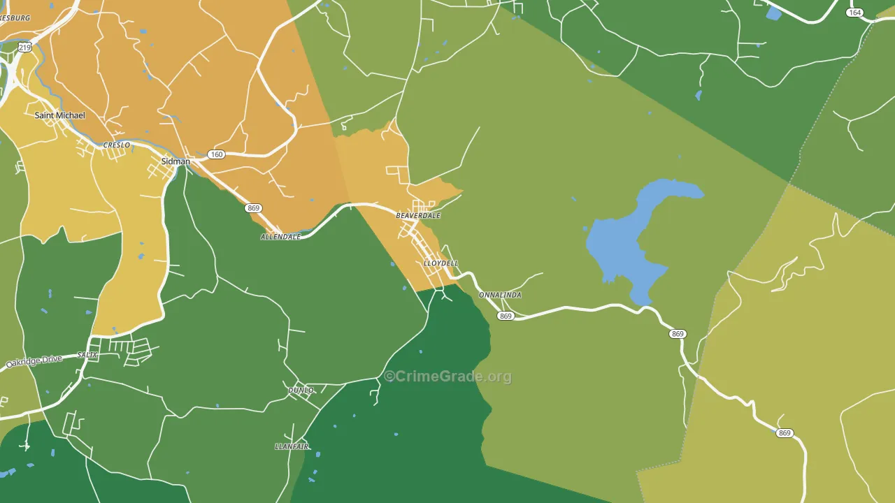 Beaverdale, PA Map of Drug-Related Crime Rates