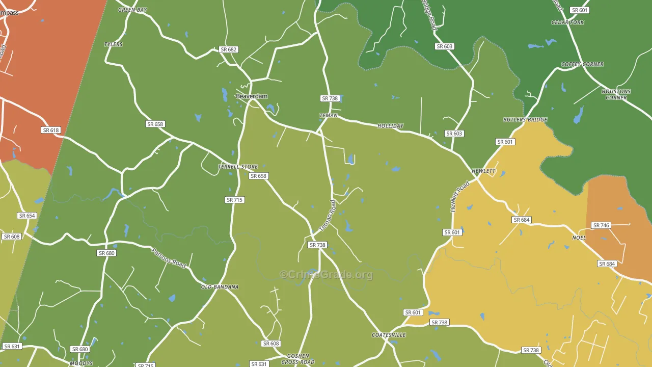 Beaverdam, VA Map of Drug-Related Crime Rates