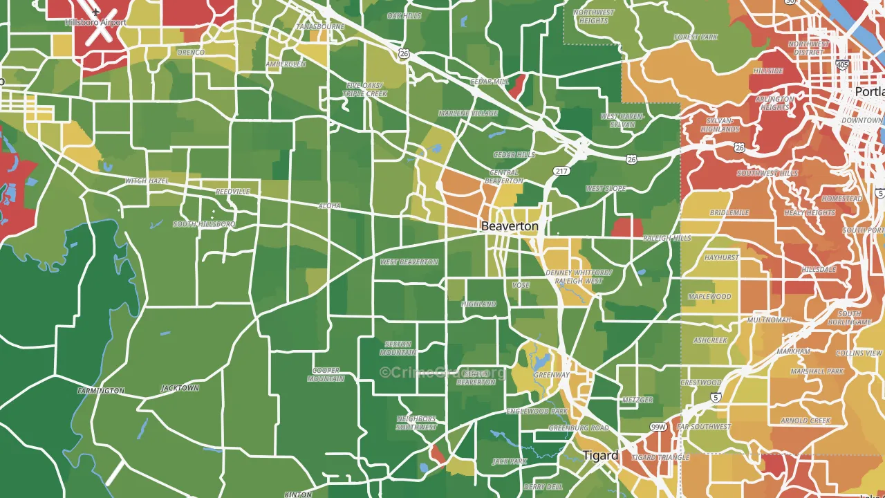 Beaverton, OR Map of Drug-Related Crime Rates