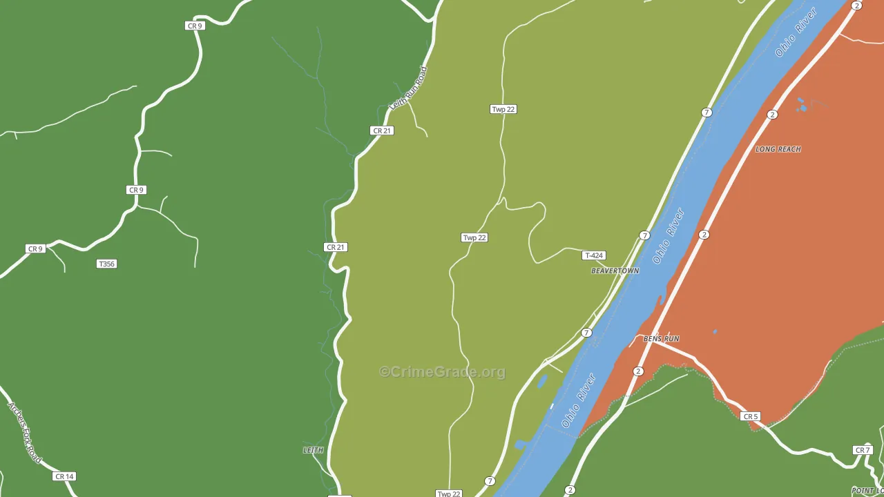 Beavertown, OH Map of Drug-Related Crime Rates