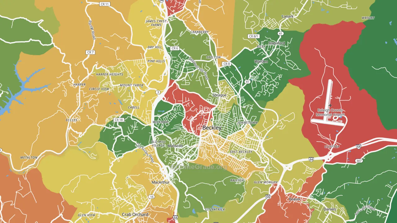 Beckley, WV Map of Drug-Related Crime Rates