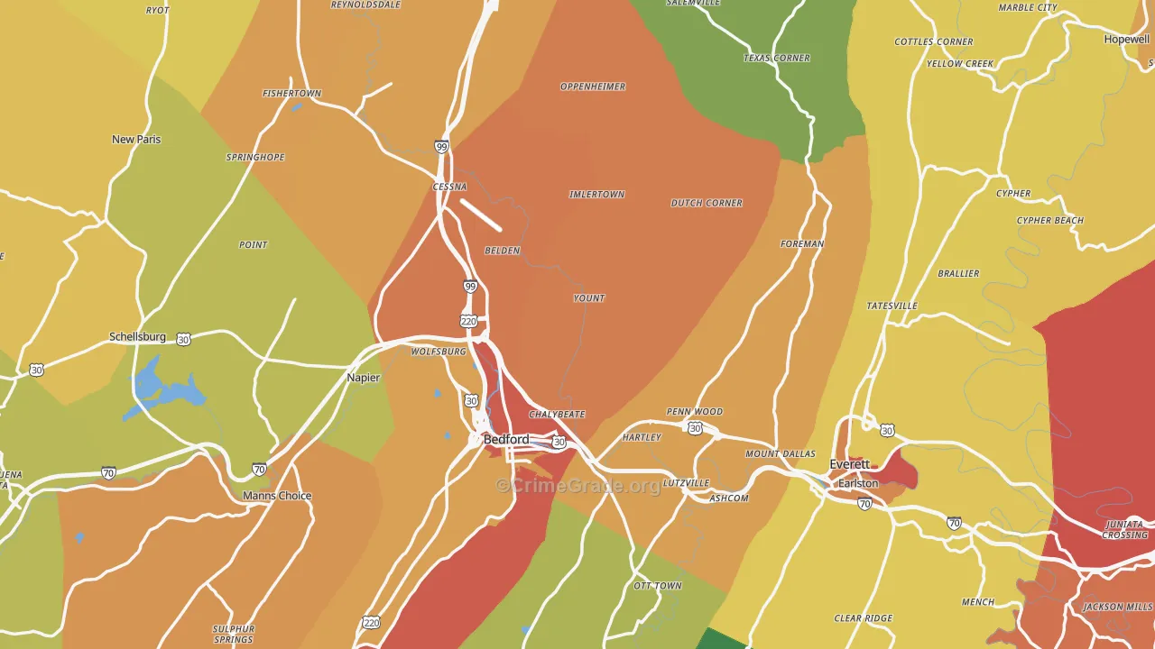 Bedford County, PA Map of Drug-Related Crime Rates