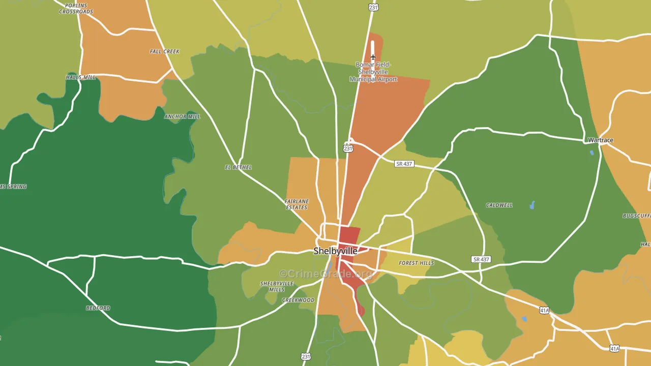 Bedford County, TN Map of Drug-Related Crime Rates