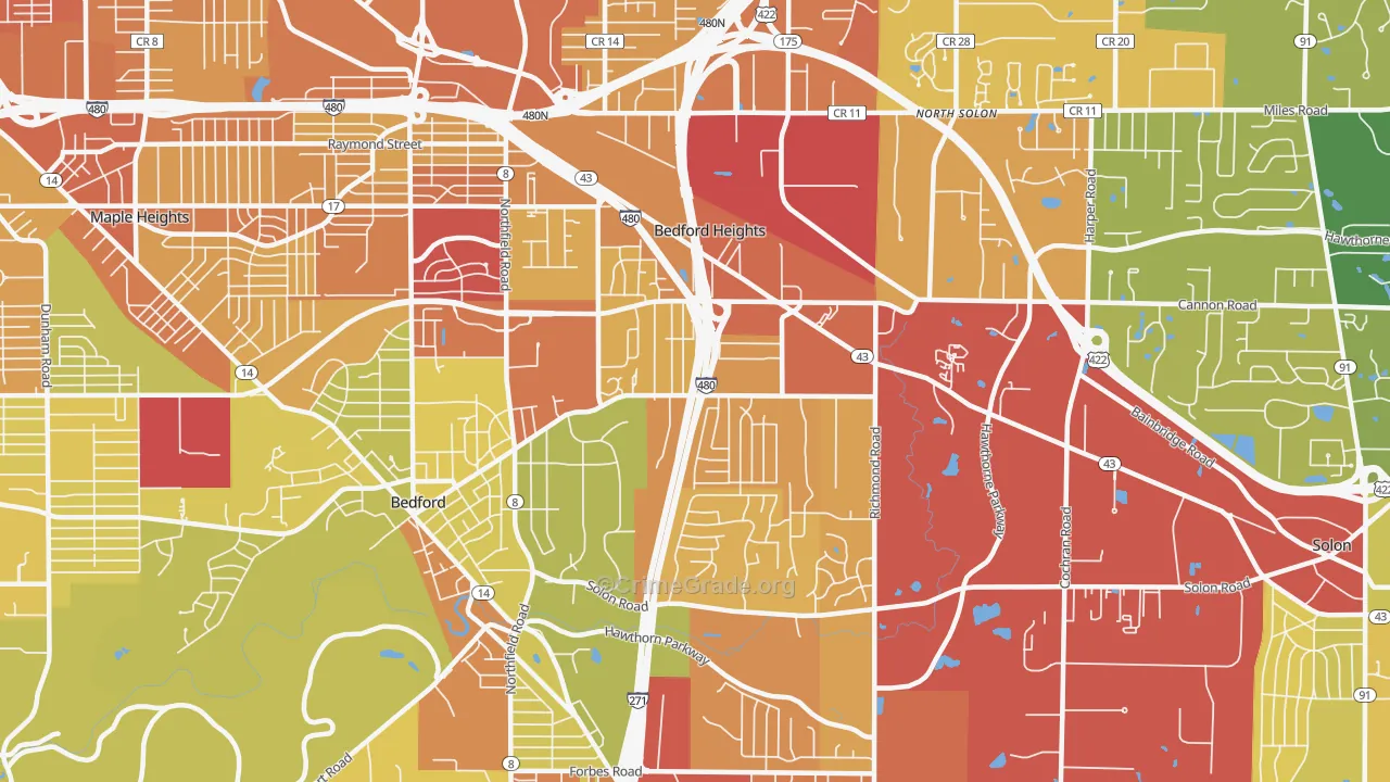 Bedford Heights, OH Map of Drug-Related Crime Rates