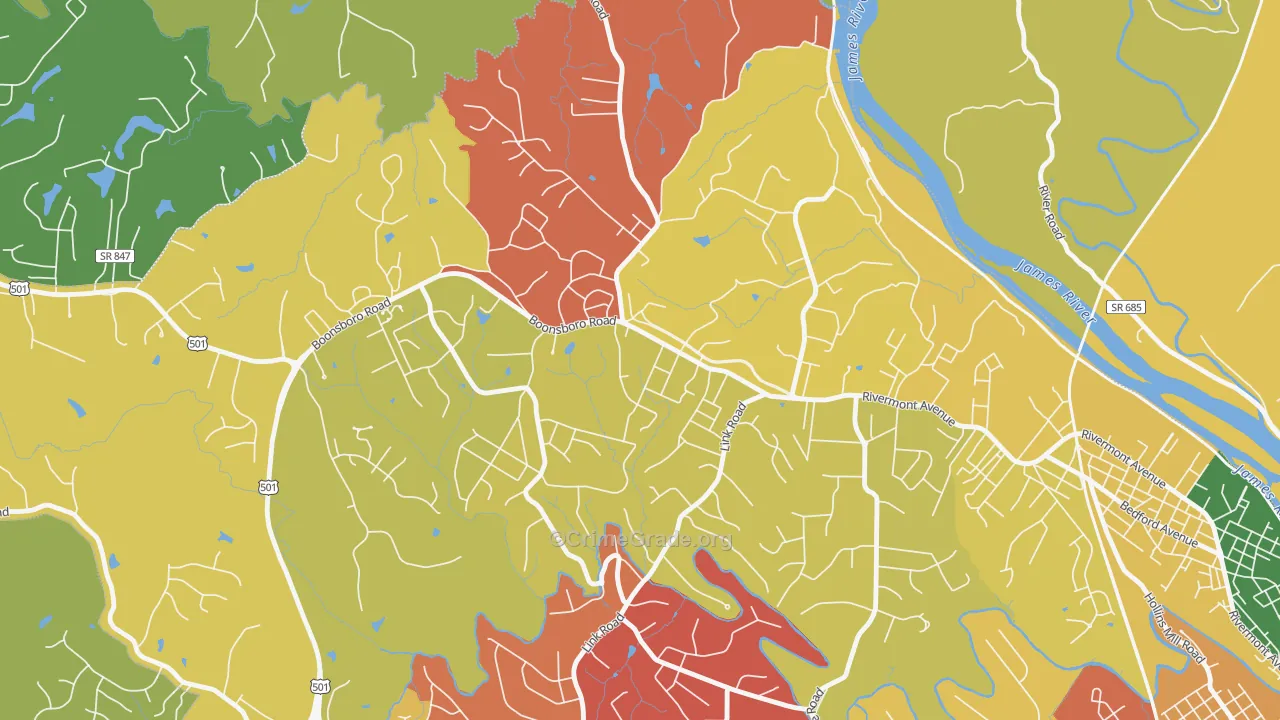 Bedford Hills, Lynchburg, VA Map of Drug-Related Crime Rates