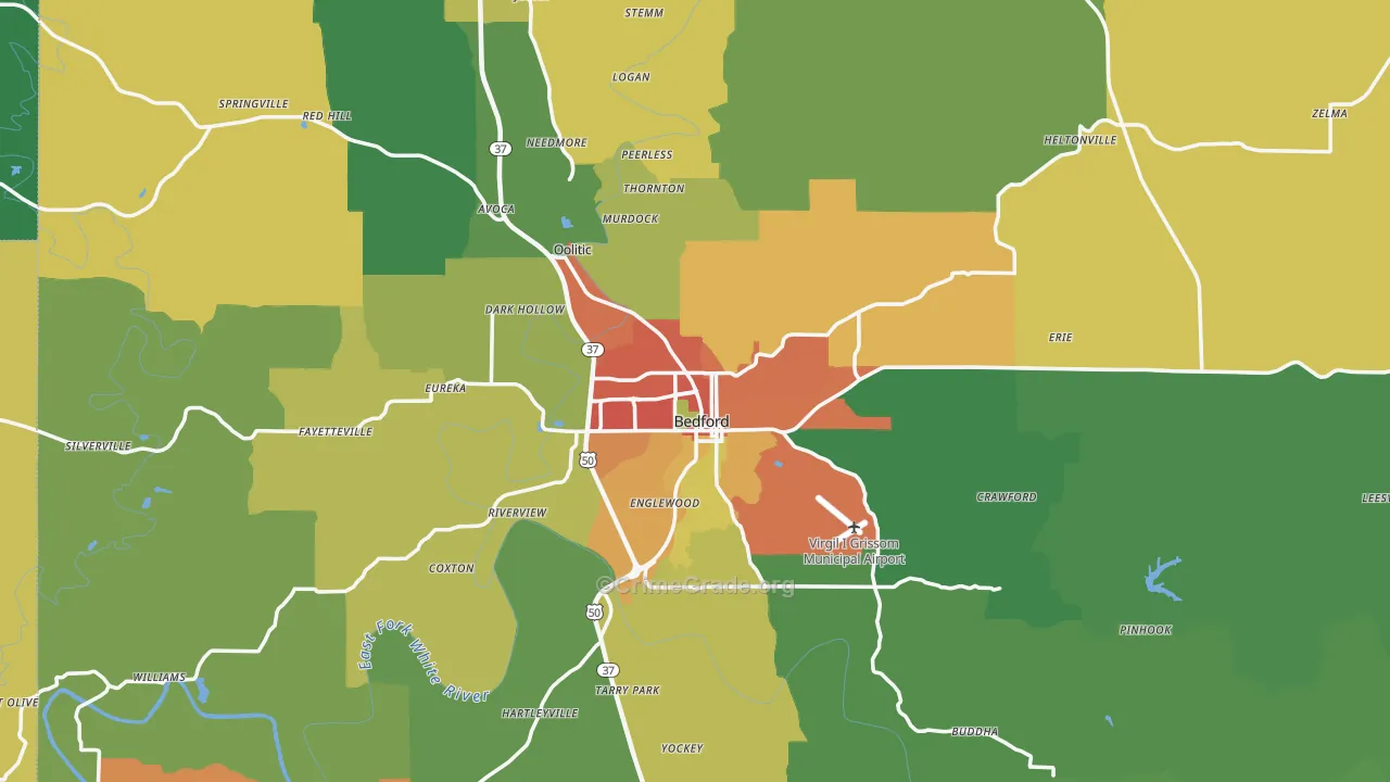 Bedford, IN Map of Drug-Related Crime Rates