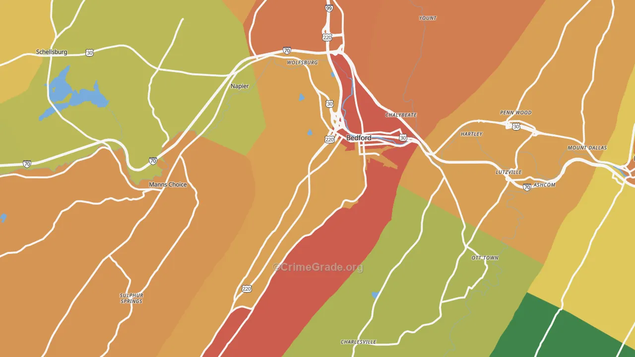 Bedford, PA Map of Drug-Related Crime Rates