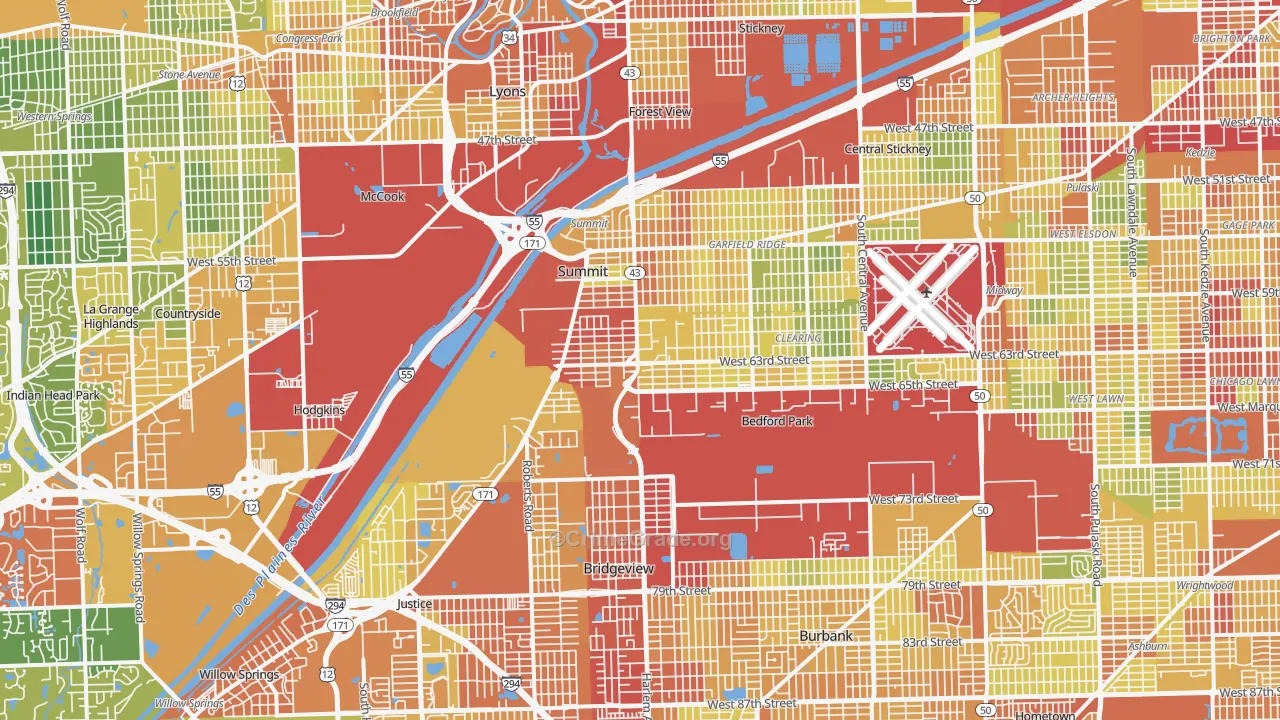 Bedford Park, IL Map of Drug-Related Crime Rates