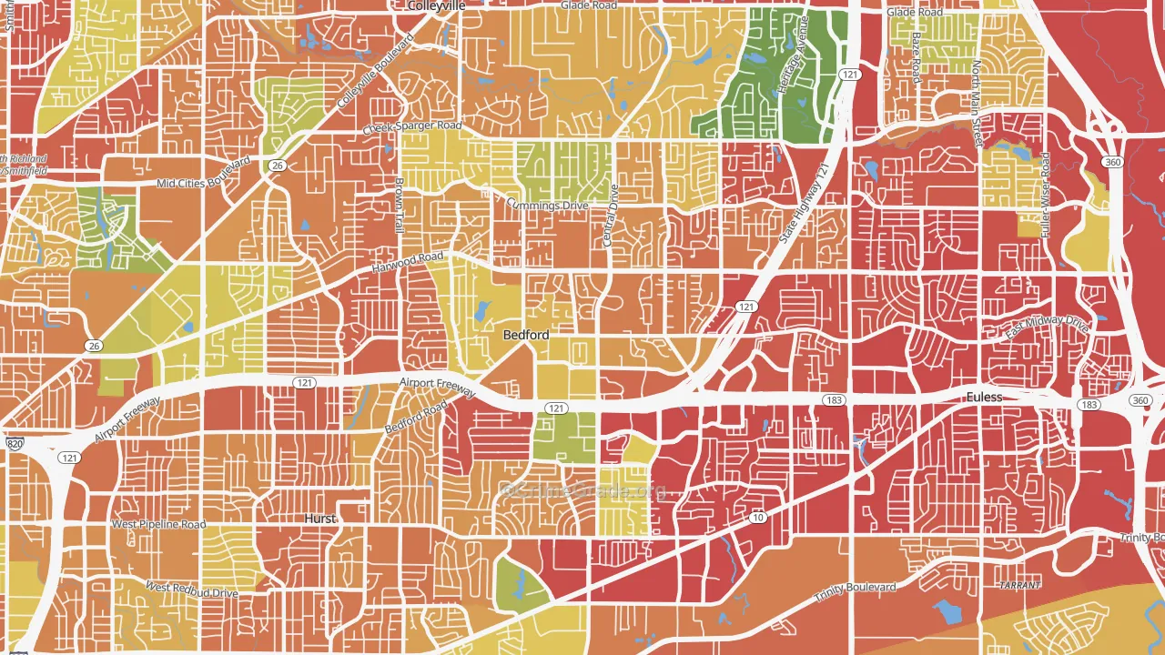 Bedford, TX Map of Drug-Related Crime Rates