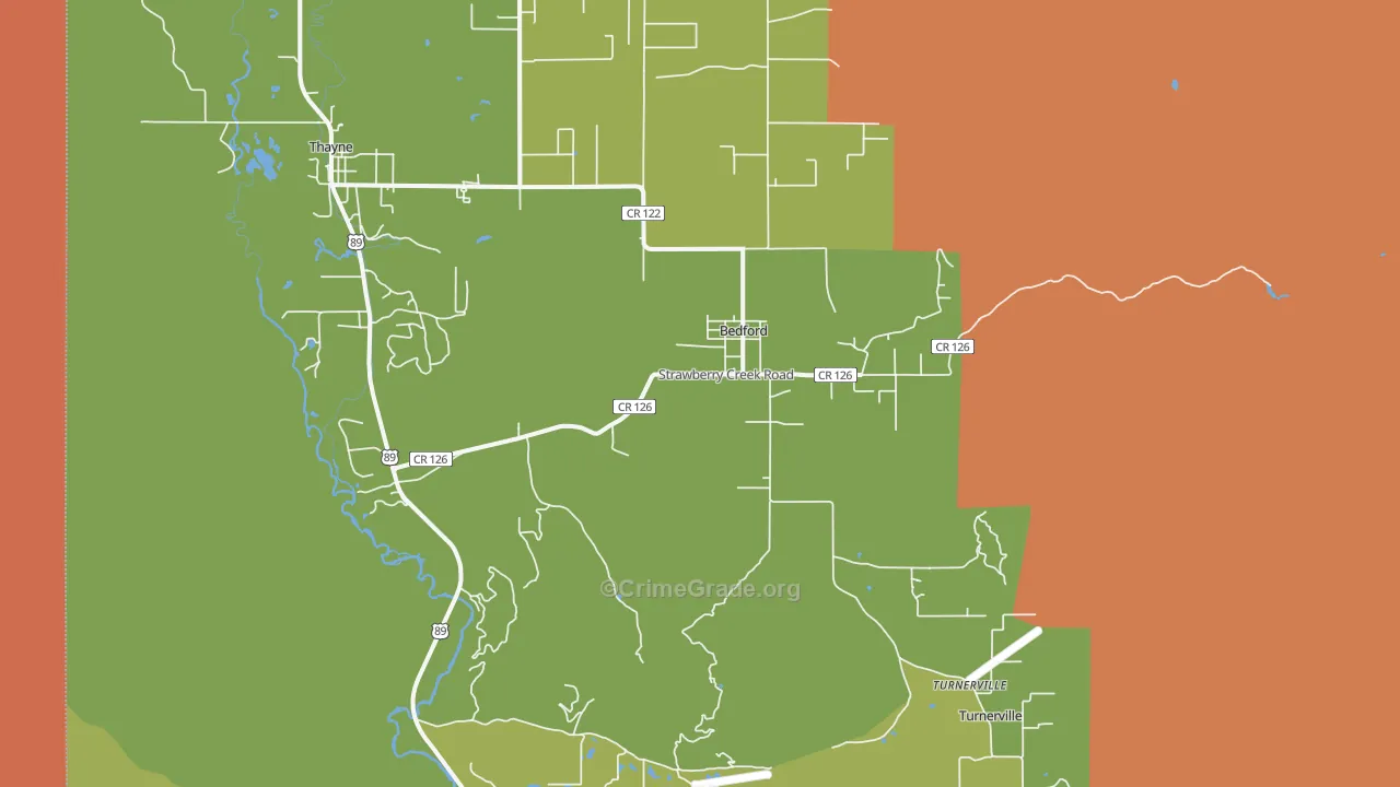 Bedford, WY Map of Drug-Related Crime Rates