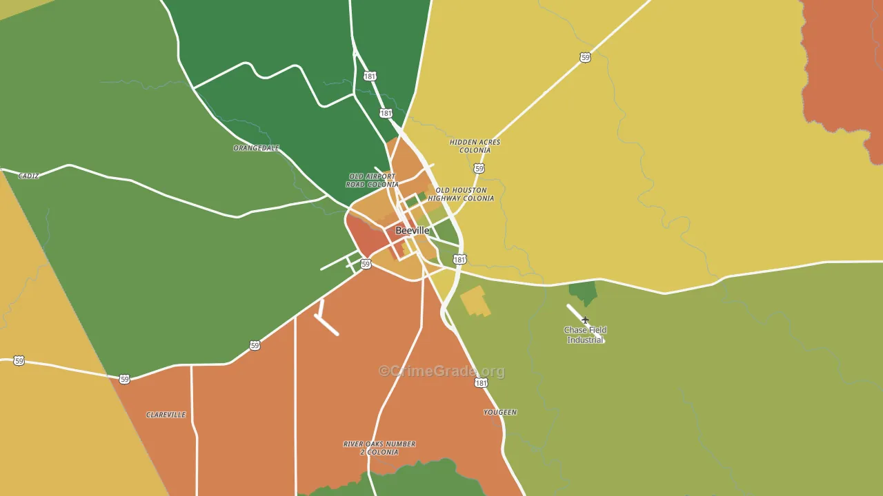 Bee County, TX Map of Drug-Related Crime Rates