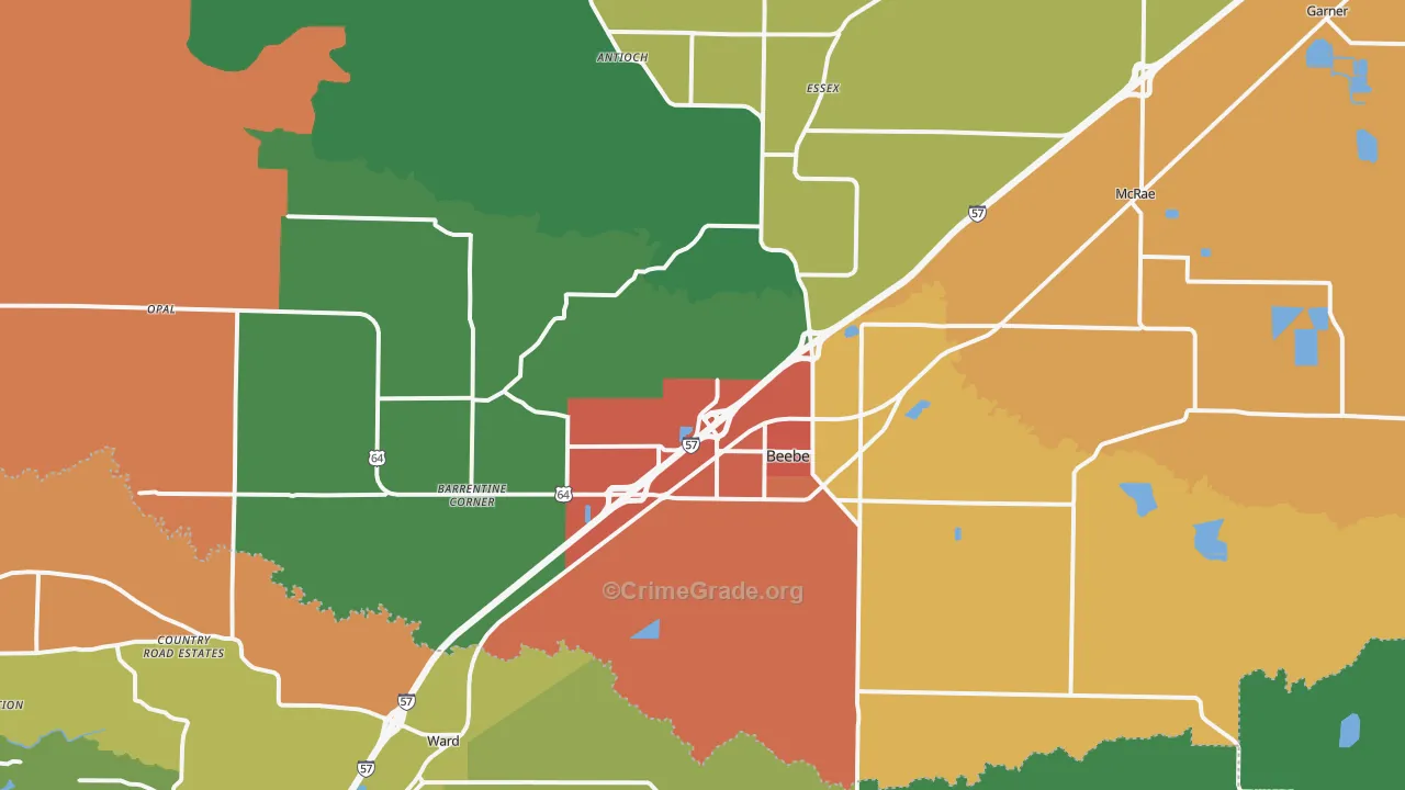 Beebe, AR Map of Drug-Related Crime Rates